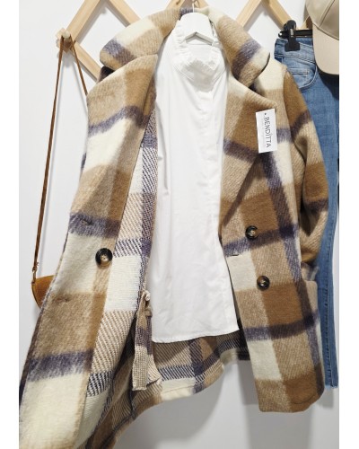 Chaquetón Lana / Cuadros Camel