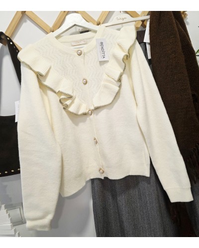 Cardigan Volante / Ribete Hueso