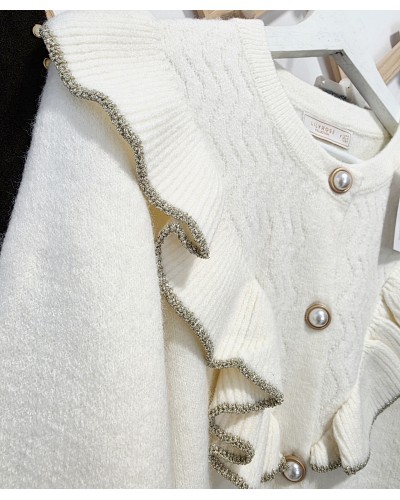 Cardigan Volante / Ribete Hueso