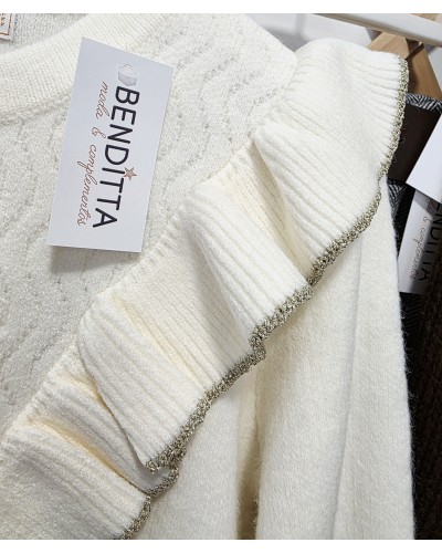 Cardigan Volante / Ribete Hueso