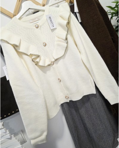 Cardigan Volante / Ribete Hueso