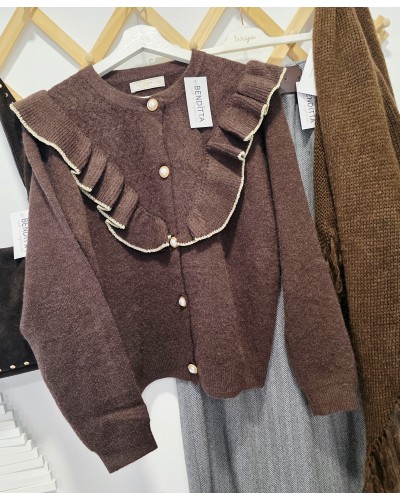 Cardigan Volante / Ribete Chocolate