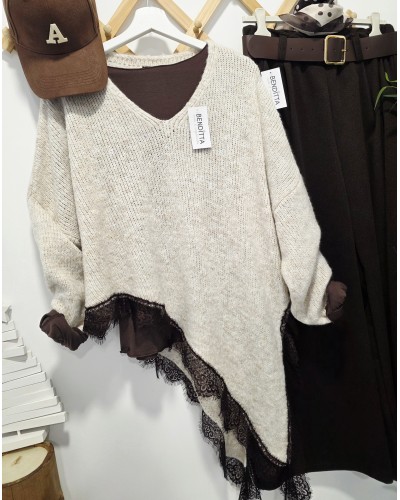 Jersey Asimétrico / Puntilla Marrón