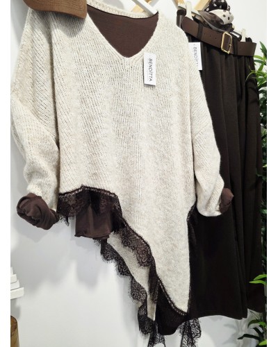 Jersey Asimétrico / Puntilla Marrón