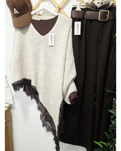 Jersey Asimétrico / Puntilla Marrón