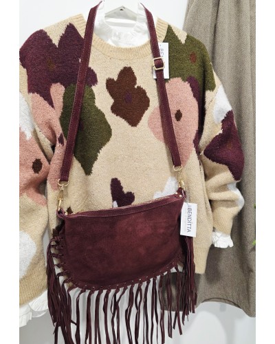 Bolso Serraje / Flecos Burdeos