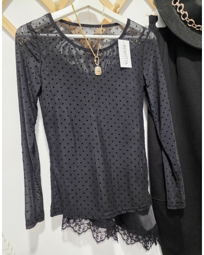 Camiseta Gasa / Lunares Negro