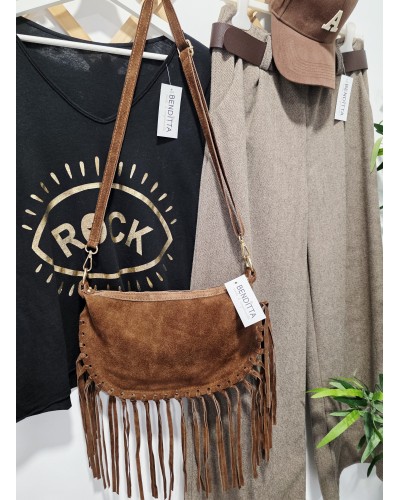 Bolso Serraje / Flecos Marrón