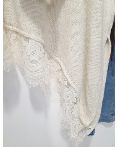 Maxi Jersey Cuello Vuelto / Puntilla Beige