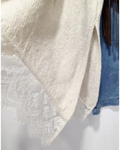 Maxi Jersey Cuello Vuelto / Puntilla Beige