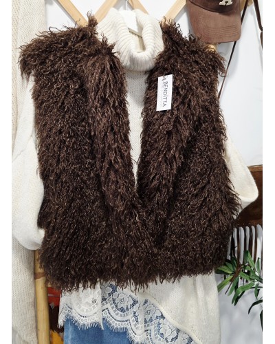 Chaleco Efecto Pelo Largo / Chocolate