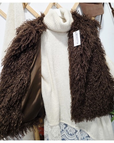 Chaleco Efecto Pelo Largo / Chocolate