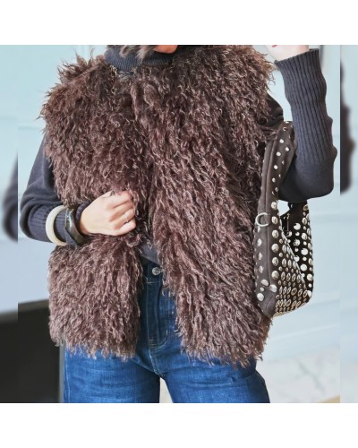 Chaleco Efecto Pelo Largo / Chocolate
