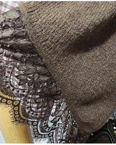 Maxi Jersey Cuello Vuelto / Puntilla Marrón