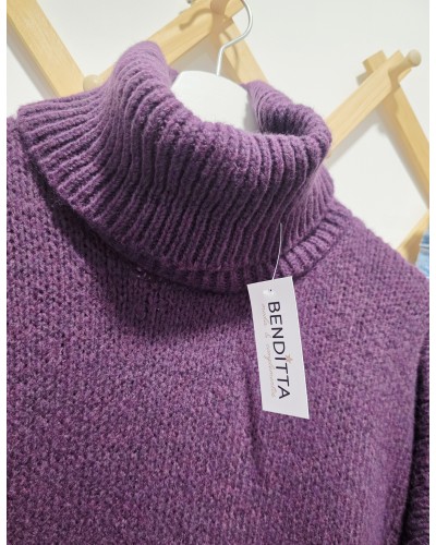 Maxi Jersey Cuello Vuelto / Puntilla Púrpura