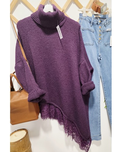 Maxi Jersey Cuello Vuelto / Puntilla Púrpura
