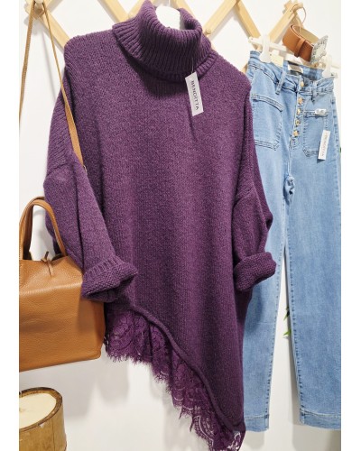 Maxi Jersey Cuello Vuelto / Puntilla Púrpura