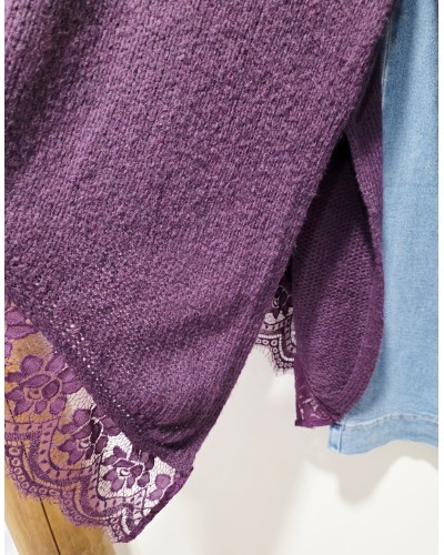 Maxi Jersey Cuello Vuelto / Puntilla Púrpura