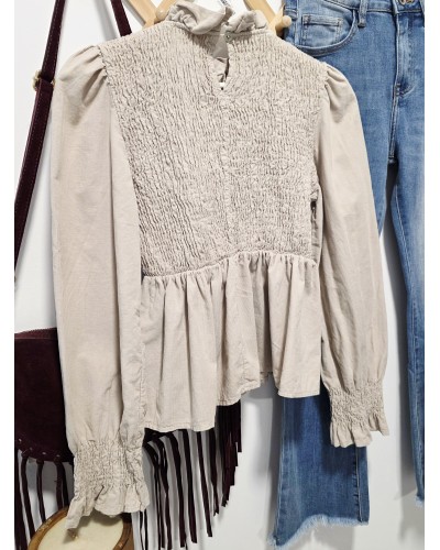 Blusa Micropana / Fruncida Beige