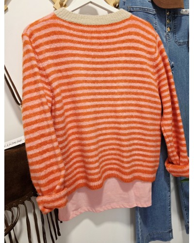 Cardigan Lana / Franjas Naranja