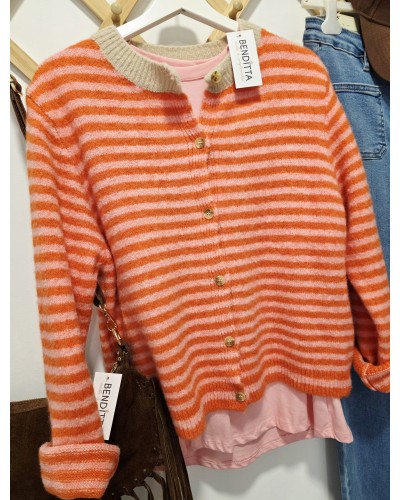 Cardigan Lana / Franjas Naranja
