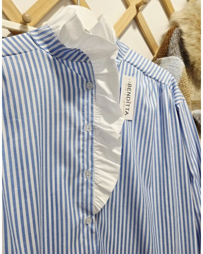 Blusa Cuello Mao / Rayas Azul