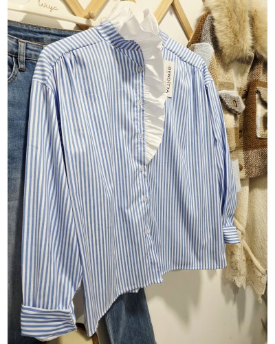 Blusa Cuello Mao / Rayas Azul