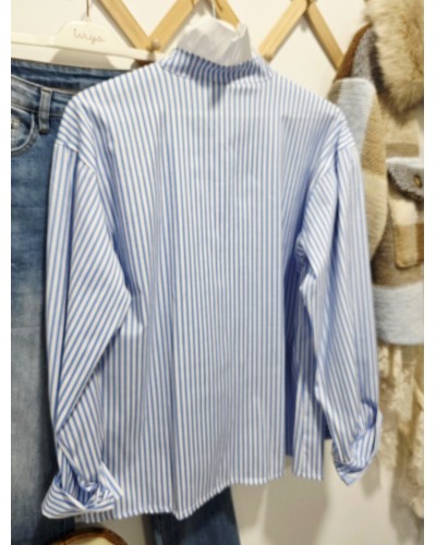 Blusa Cuello Mao / Rayas Azul