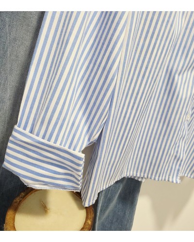 Blusa Cuello Mao / Rayas Azul