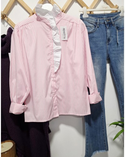Blusa Cuello Mao / Rayas Rosa