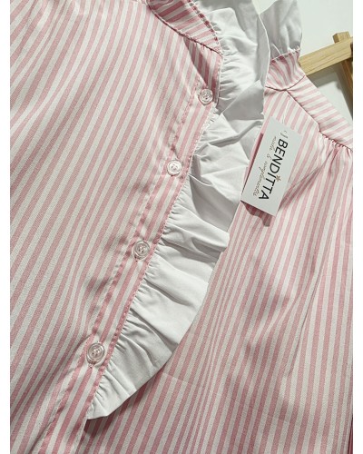 Blusa Cuello Mao / Rayas Rosa