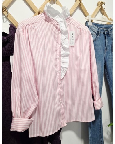 Blusa Cuello Mao / Rayas Rosa
