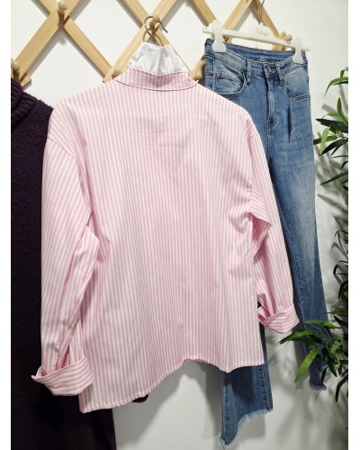 Blusa Cuello Mao / Rayas Rosa