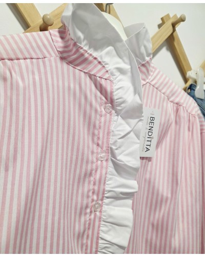 Blusa Cuello Mao / Rayas Rosa