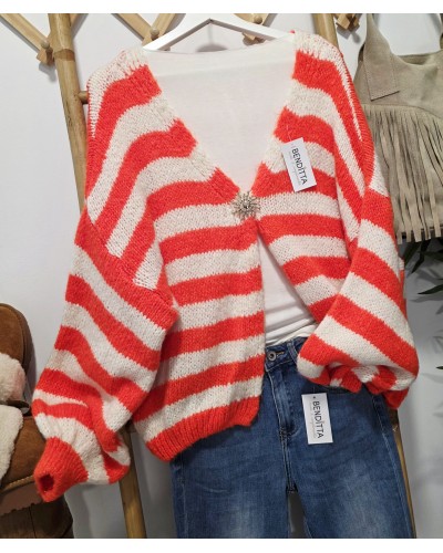 Cardigan Punto / Rayas Naranja