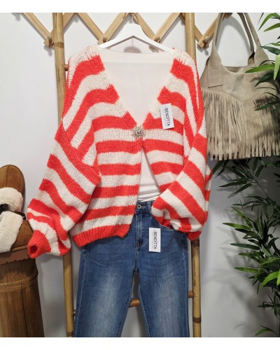 Cardigan Punto / Rayas Naranja