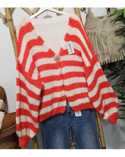 Cardigan Punto / Rayas Naranja