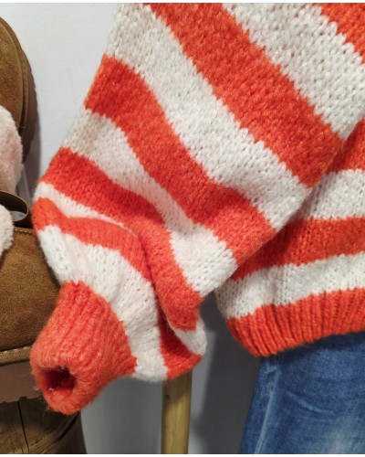 Cardigan Punto / Rayas Naranja