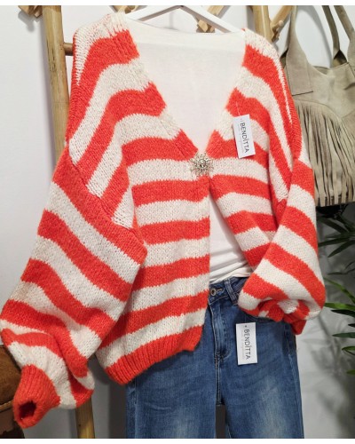 Cardigan Punto / Rayas Naranja