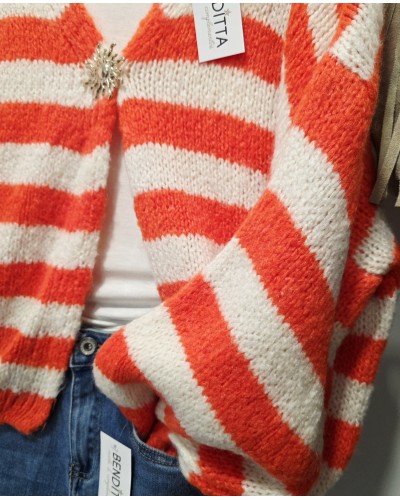 Cardigan Punto / Rayas Naranja