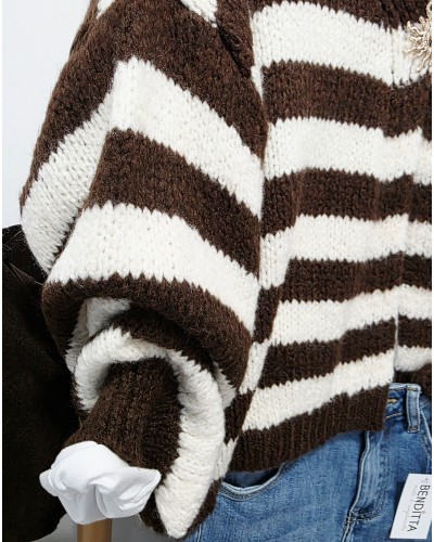 Cardigan Punto / Rayas Chocolate
