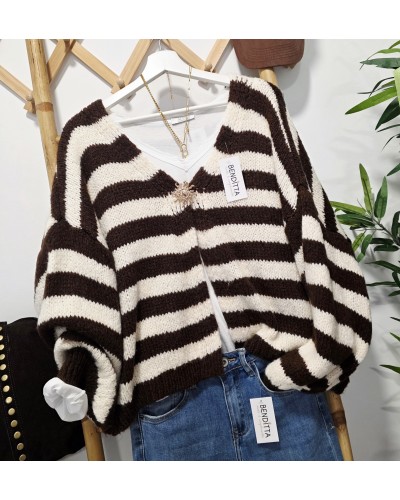 Cardigan Punto / Rayas Chocolate