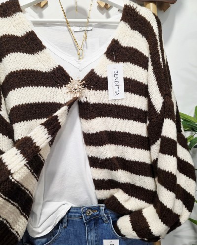 Cardigan Punto / Rayas Chocolate