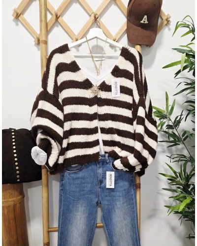Cardigan Punto / Rayas Chocolate