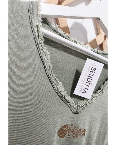 Camiseta Algodón / Raspa Verde Caqui