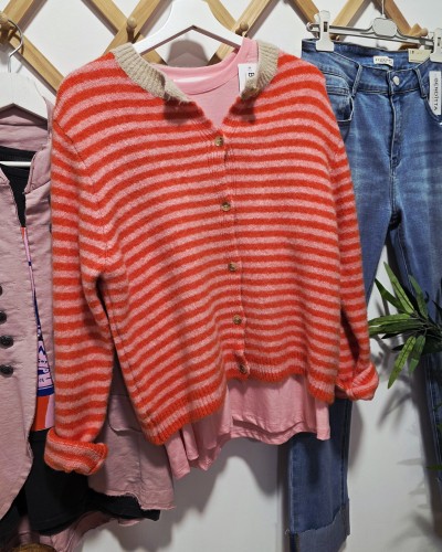 Cardigan Lana / Franjas Naranja