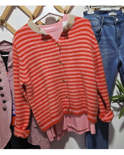 Cardigan Lana / Franjas Naranja