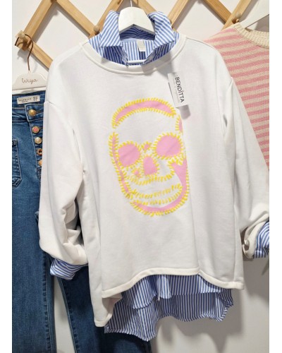 Sudadera Oversize Calavera / Blanco