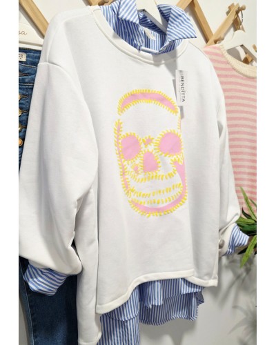 Sudadera Oversize Calavera / Blanco