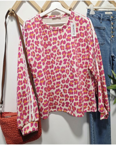 Sudadera Leo / Franjas Fucsia